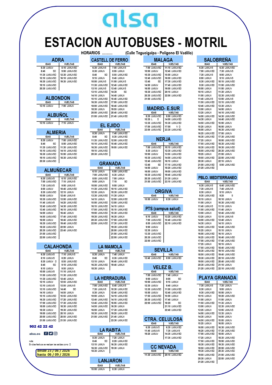 HORARIO MOTRIL ESTACION AUTOBUSES