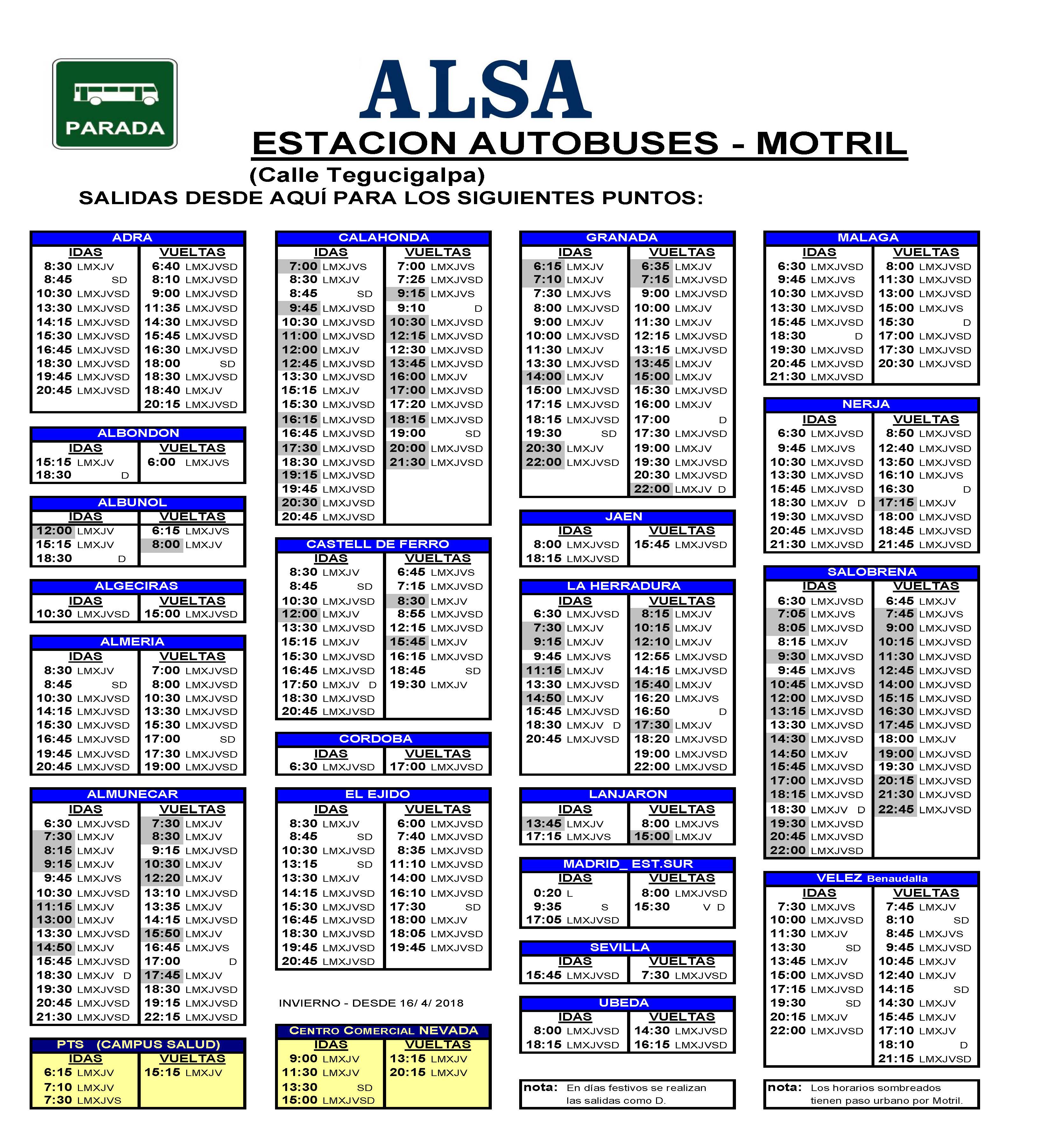 Horario de Autobuses Horarios de salidas y llegadas de las paradas de nuestros alrededores