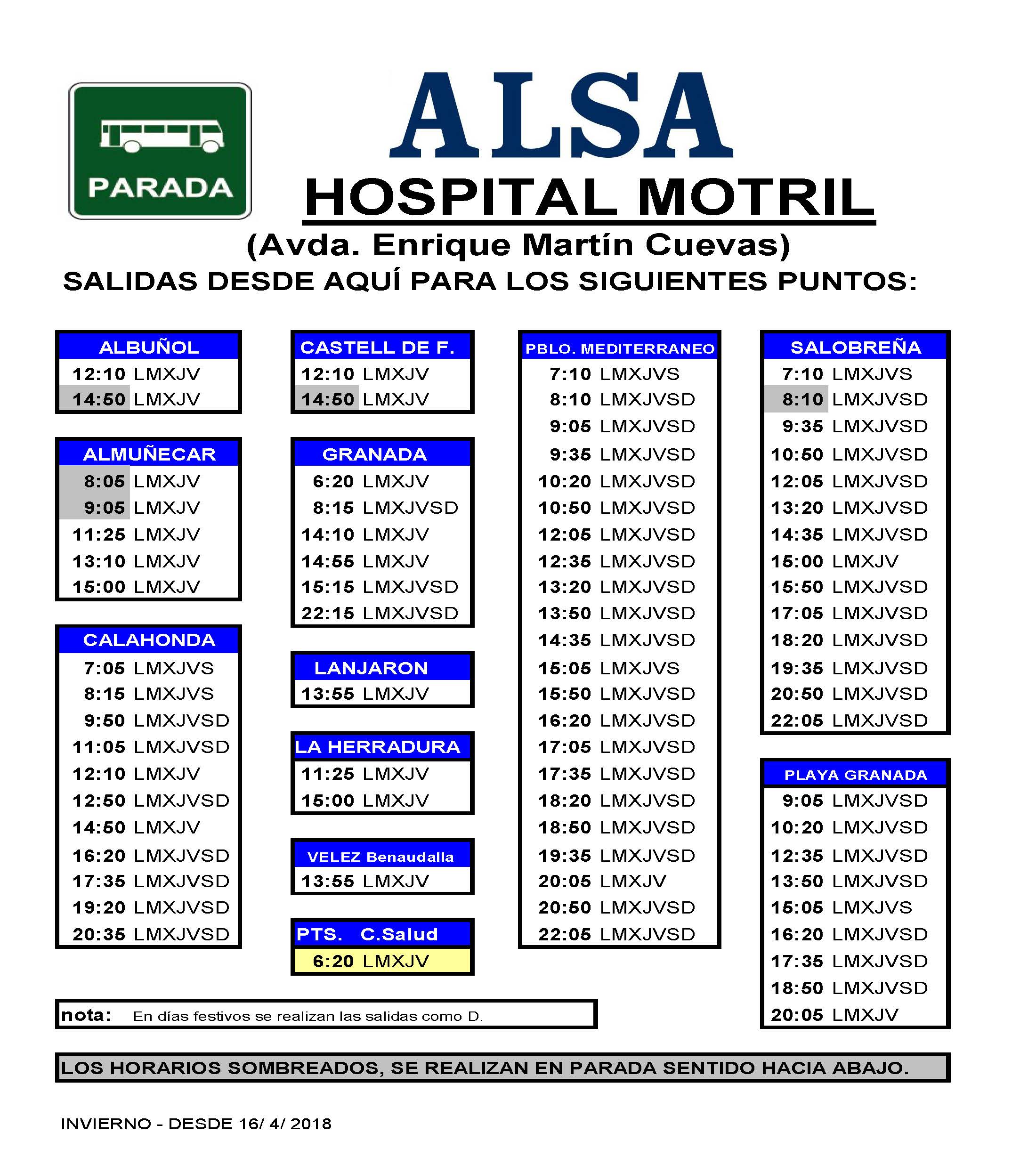 HORARIOS HOSPITAL