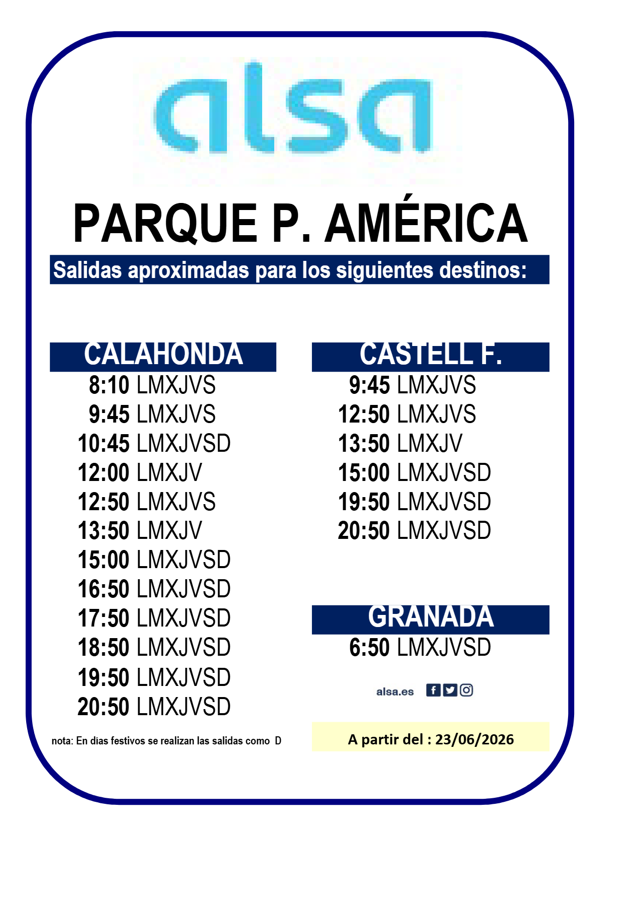 HORARIOS PARQUE PUEBLOS DE AMERICA