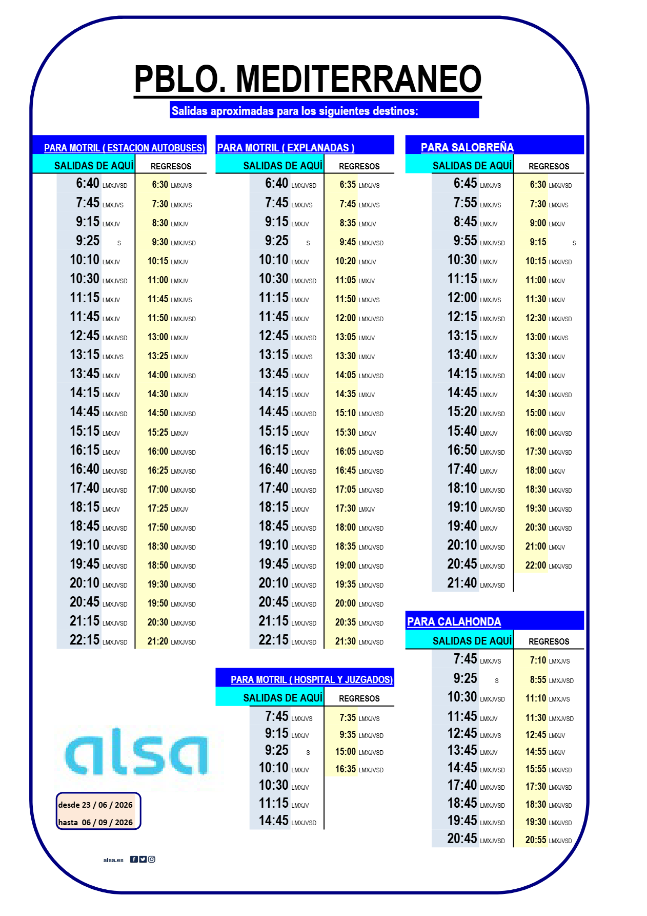 HORARIOS PLAYA MOTRIL